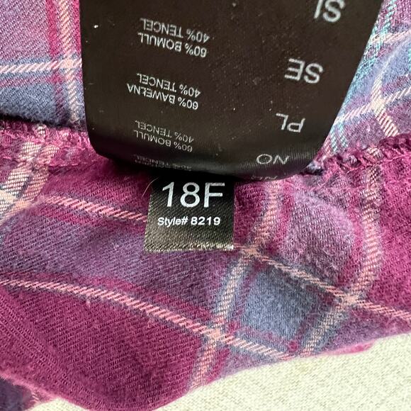 Kuhl Womens Flannel Shirt Long Sleeve 1/2 Snap Button Purple Teal Plaid Large - Picture 11 of 11